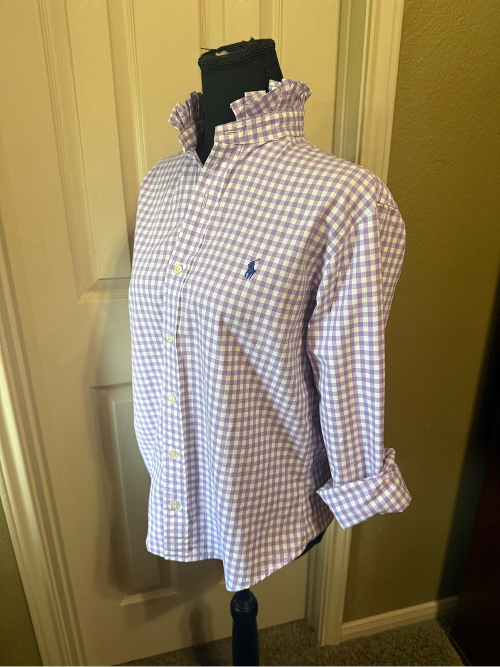 Upcycled Mens Ralph Lauren Lavender Gingham Button-Down Shirt - Picture 2 of 8